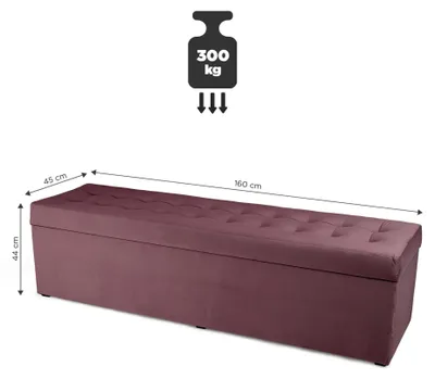 Produktbild von MG Design Polsterhocker Violett 45x160 cm - Stauraum 190L, bis 300 kg, samtig-weich mit Schimmer, pflegeleicht, für Wohnzimmer & Flur