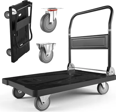 Zdjęcie produktu dla SucceBuy Składany wózek platformowy 454 kg, wózek transportowy z kółkami skrętnymi, wózek ręczny z antypoślizgową powierzchnią ładunkową, wózek składany ułatwiający przechowywanie, 895 x 595 x 850 mm Pomoce transportowe