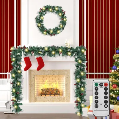 Produktbild von Ikodm Weihnachtsbeleuchtung 2,7 m Weihnachtsgirlande mit 30 LED Tannenzapfen Beeren weißen Zweigen batteriebetrieben