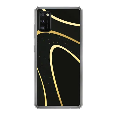 Produktbild von MuchoWow® Handyhülle Schutzhülle Hülle für Samsung Galaxy A41 Goldene Wellen auf schwarzem Hintergrund Silikon Softcase Handy Hülle - Mobiltelefon