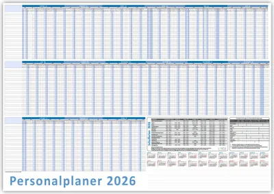 Produktbild von Urlaubsplaner Personalplaner 2026 DIN B1 Format (1000 x 700mm) 22 Mitarbeiter Januar 2026 bis März 2027 mit Schulferien (gerollt!)
