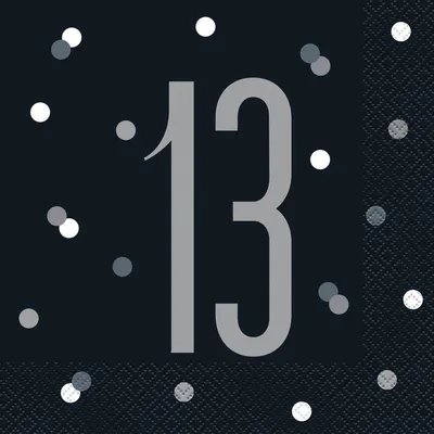 Produktbild von 16 Servietten schwarz & silber Zahl 13