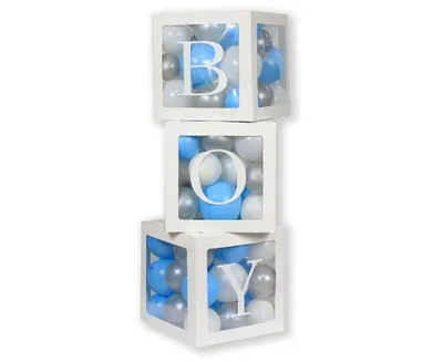 Zdjęcie produktu dla Dekoracyjne pudełka na balony BOY - Baby shower - 3 szt
