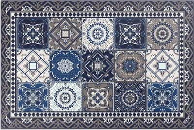 Produktbild von Florale fliesen elegante fliesen – Vinylteppich – 100x150 cm – Outdoor Teppich – Terrasse – Wetterfest – Modern