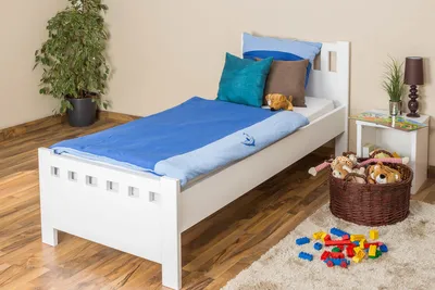 Produktbild von Kinderbett / Jugendbett Kiefer massiv Vollholz weiß 68, inkl. Lattenrost - Abmessung 80 x 200 cm