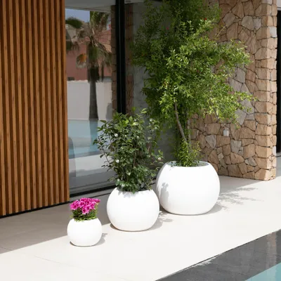 Image de Pot de fleurs rond, avec réservoir d'eau, pour l'extérieur