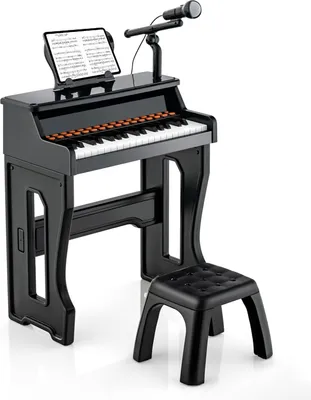 Obrázok produktu pre COSTWAY 37-klávesový detský keyboard, elektronické detské piano so stoličkou, nastaviteľným mikrofónom a stojanom na noty, detský keyboard pre deti od 3 rokov (čierny)