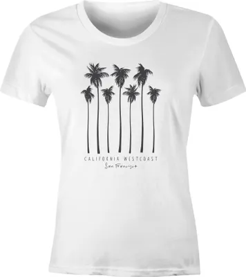 Produktbild von Damen T-Shirt Palmen California Westcoast Palms Summer Slim Fit Neverless® weiß XXL