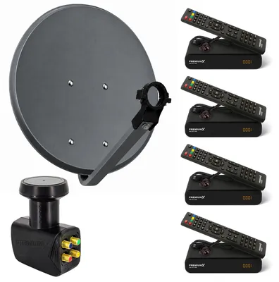 Produktbild von PremiumX SAT Anlage 60cm Antenne Quad LNB 4x Satelliten-Receiver FullHD