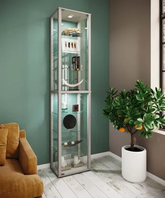 Produktbild von VCM Glasvitrine stehend | Vitrine Glas mit ESG-Sicherheitsglas | Maße ca. H. 227 x B. 50 x T. 38 cm | Standvitrine Glas | Modern und platzsparend | Glas Vitrinenschrank – Kavisa XL