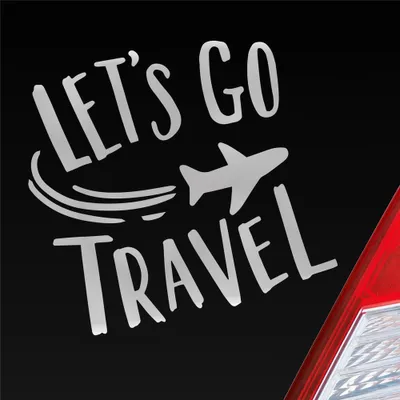 Produktbild von Auto Aufkleber Let's go travel Lass uns reisen Urlaub Holiday Car 10x10 cm Silber Sticker Heckscheibenaufkleber