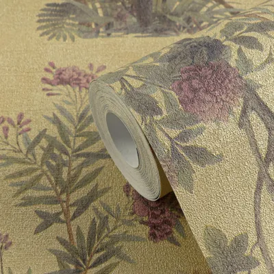 Produktbild von Blumen-Tapete mit Schmetterlinge Gelb Bunt - Vliestapete Vintage-Look elegant AS-Creation (KG-174677)