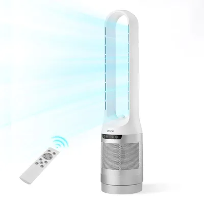 Produktbild von VEVOR Blattloser Turmventilator, 104cm Säulenventilator mit 12 Geschwindigkeiten Max. 4.5 m/s 4 Modi 8 Std. Timer, 65° Oszillierender Standventilator mit Fernbedienung für Schlafzimmer Büro, Weiß