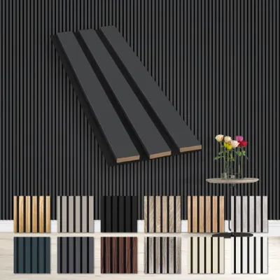 Produktbild von HEXIM Akustikpaneele Musterstück - flexible Lamellenwand Holz MDF Wandpaneele Lamellenverkleidung Wandverkleidung Innendekoration schalldämmend (Black Lead - AP05 / APH05 Musterstück)