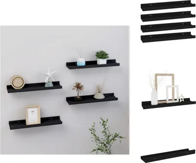 Image de vidaXL Étagères murales 4 pcs. noir 40x9x3 cm - Étagères murales
