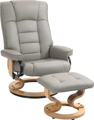 Produktbild von Relaxsessel mit Hocker, drehbar & neigbar, Kunstlederbezug, bis 150 kg, Holzgestell, Grau