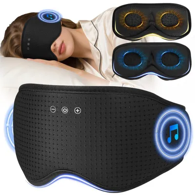 Produktbild von Schlafmaske mit Bluetooth V5.4-Kopfhörern, Schlafkopfhörer mit 2 abnehmbaren, 3D-konturierten Augenpolstern und Mikrofon, bequeme Passform für Seitenschläfer, Nickerchen und Reisen.