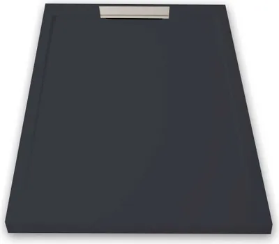 Produktbild von Mineralguss-Duschwanne extra flach LUX Schieferoptik anthrazit 90x130cm Edelstahl in chrom Ablaufschutz in Chrom