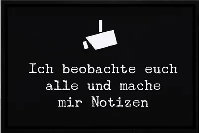 Produktbild von Fußmatte lustig ich beobachte euch alle und mache mir Notizen Spruch Türmatte ironisch rutschfest & waschbar Moonworks® weiß 60x40cm