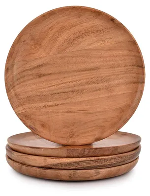 Acacia-Holzteller Set 4er, rund, 20,32 cm, natur
