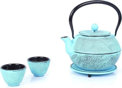 Produktbild von Famanu Teeservice Vintage Design - Teekanne 1,1 Liter mit Untersetzer, hellblau