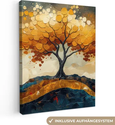 Produktbild von MuchoWow® - Leinwandbilder - Baum - Natur - Gold - Modern, Wandbild, Wanddeko Bilder Wohnzimmer, 60x80cm