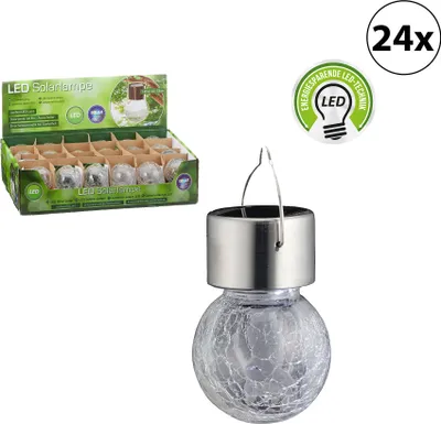 Produktbild von 24er Set LED Solarleuchte "Crackle", ca. 6x13cm warmweiß aus Glas/Edelstahl/Plastik inkl. Akku Ein- und Ausschalter Solarlampe Gartenbeleuchtung