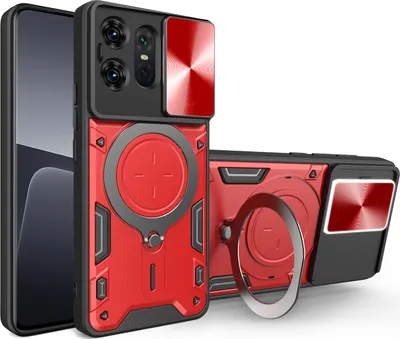 Obrázek produktu pro Pouzdro pro Motorola Edge 50 Pro dvojvrstvé odolné pouzdro s ochranným krytem kamery a kruhovým stojánkem na prsten Červený