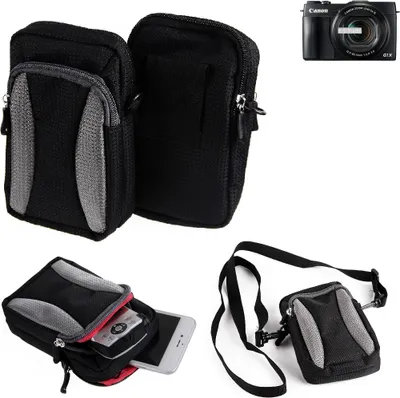 Produktbild von K-S-Trade Fototasche kompatibel mit Canon PowerShot G1 X Mark II Gürtel-Tasche Holster Umhänge Tasche Kameratasche, schwarz-grau Brust-Beutel