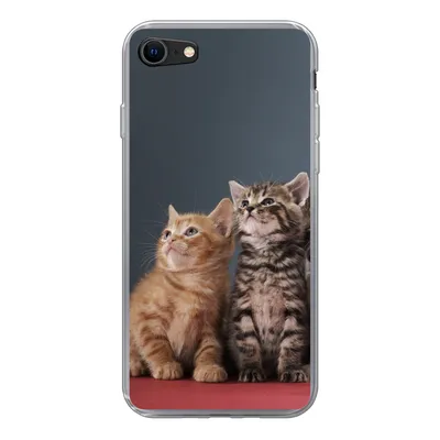 Produktbild von MuchoWow® Handyhülle Schutzhülle Hülle für iPhone 8 Kätzchen - Blau - Rosa - Mädchen - Jungen - Kind Silikon Softcase Handy Hülle - Schutzhaube