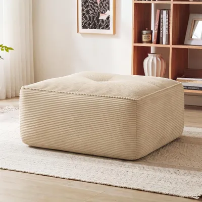Imagen del producto de Puf para suelo, color beige, módulo de sofá, tipo "Cloud Couch", con otomán y relleno de espuma 32D, resistente a arañazos y antideslizante, dimensiones: 92x73x40 cm