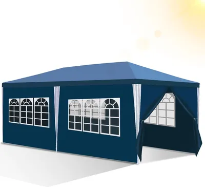 Immagine prodotto di TolleTour 3 x 6 m gazebo da giardino con 6 pannelli laterali tenda portatile impermeabile tenda da festa, per giardino terrazza festa, blu