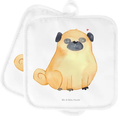 Produktbild von Mr. & Mrs. Panda Topfuntersetzer Mops - Weiß - Geschenk, Knuffig, Hund, Topflappen Set, Kochlappen, Sprüche, topfhalter, Ofenlappen, Hundeliebe, Liebe