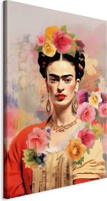 Produktbild von Wandbilder XXL Frida Kahlo 80x120 cm 1 tlg  Wand Deko Leinwand Bilder Groß Wohnzimmer Bunter Hintergrund Frau Porträt Abstraktion h-H-10057-b-a