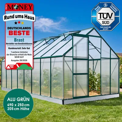 Produktbild von BRAST Gewächshaus Aluminium mit Fundament | 490x250x205cm | 6mm Hohlkammerplatten | rostfrei wetterfest temperaturbeständig | Grün