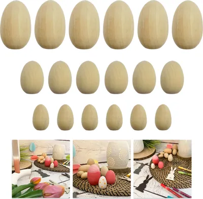 Produktbild von Oblique Unique Holzeier 18er Set Holz Ostereier Deko Eier für den Osterkorb aus Echtholz für Ostern und zum Basteln