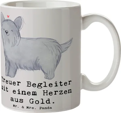 Produktbild von Mr. & Mrs. Panda Kaffeebecher Skye Terrier Herz - Grau Pastell - Geschenk, Hund, langer, loyal, Becher, Tasse mit Spruch, Kaffeetasse, Hunderasse, Hunderassen Charakter