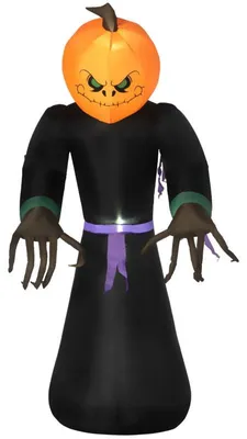 Productafbeelding van Opblaasbare Halloween-pompoengeest | Kleur: Zwart, Oranje | Afmetingen: 66x110x210 cm