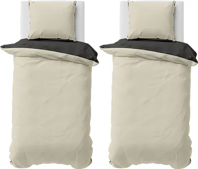 Produktbild von Biber Bettwäsche 135x200 cm 100% Baumwolle Feinbiber Uni Einfarbig Bettbezug Wendeseite Beige Anthrazit 4 teilig