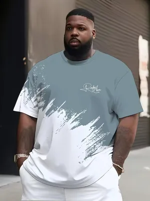 Produktbild von Men'S Plus Size Print T-Shirt, Plus Size Men'S Print Short Sleeves, Men'S Plus Size Casual Sports Breathable Round Neck Short-Sleeved T-Shirt, Print Striped Creative Pattern Plus Size, Trendy Brand Printing, Pattern Printing, Digital Printing,4XL