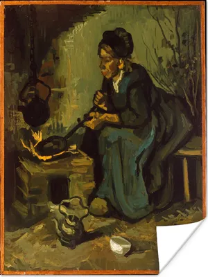 Produktbild von MuchoWow® Poster Bäuerin beim Kochen am Kamin - Vincent van Gogh 90x120 cm - Wohnzimmer