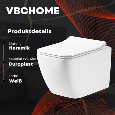 Obrázok produktu pre VBChome Závesné keramické WC bez ráfika s WC poklopom WC sedátko z duroplastu WC bez ráfika s funkciou mäkkého zatvárania WC s umývaním