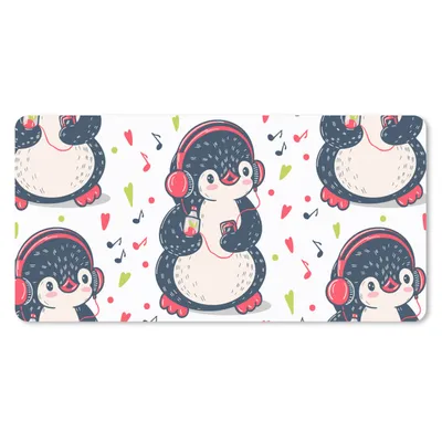 Produktbild von MuchoWow® Schreibtischunterlage Pinguin - Musik - Kopfhörer - Kinder - Muster 80x40 cm - XXL Mauspad - Gaming Mauspad
