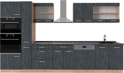 Produktbild von Küchenzeile Vicco R-Line Schwarz Beton/Goldkraft Eiche 350 cm , AP Anthrazit, Model 49342