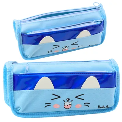 Immagine prodotto di Astuccio scolastico due tasche motivo gatto blu 22 cm