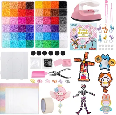 Produktbild von Bügelperlen Set 23000 Stück, 48 Farben, 2.6 mm, mit Mini Bügeleisen und Zubehör, für Pixel Art