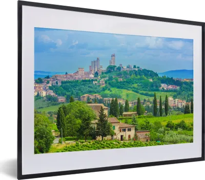 Produktbild von MuchoWow® MuchoWow® Gerahmtes Poster Die Hügel von San Gimignano in der Toskana 40x30 cm - Poster mit zchwarzem Bilderrahmen - Bilderrahmen - Poster im Rahmen