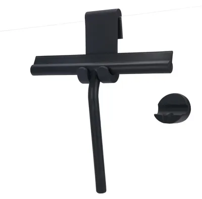 Image de Grattoir de douche en silicone pour portes en verre, avec crochet, de couleur noire