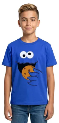 Produktbild von Spreadshirt Sesamstraße Kostüm Krümelmonster Teenager T-Shirt, 134/146 (9-11 Jahre), Royalblau