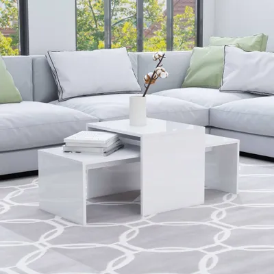 Produktbild von vidaXL Couchtisch-Set Hochglanz-Weiß 100x48x40 cm Holzwerkstoff